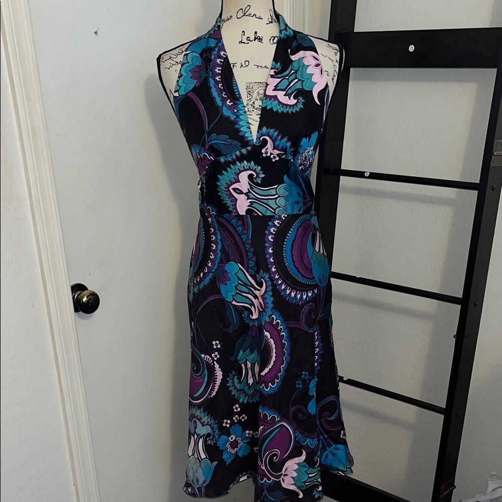 Y2K Laundry By Shelli Segal Silk Blend Floral Halter Neck Dress